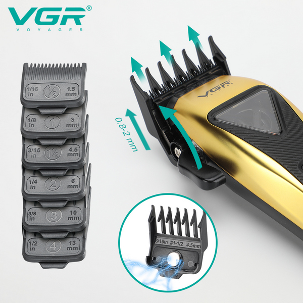 Аккумуляторная машинка для стрижки (clipper) VGR V-015, 6 насадок с магнитами, VECTOR MOTOR 9000 RPM, LED display