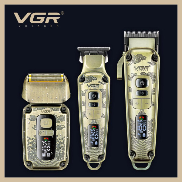 Комплект VGR 3 в 1 V-642 акумуляторна машинка для стрижки (clipper), тример і електробритва (шейвер)