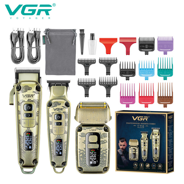 Комплект VGR 3 в 1 V-642 акумуляторна машинка для стрижки (clipper), тример і електробритва (шейвер)