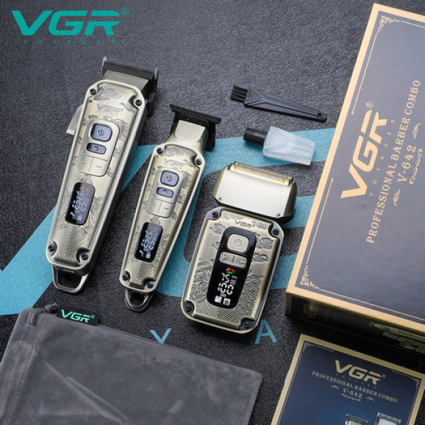 Комплект VGR 3 в 1 V-642 акумуляторна машинка для стрижки (clipper), тример і електробритва (шейвер)