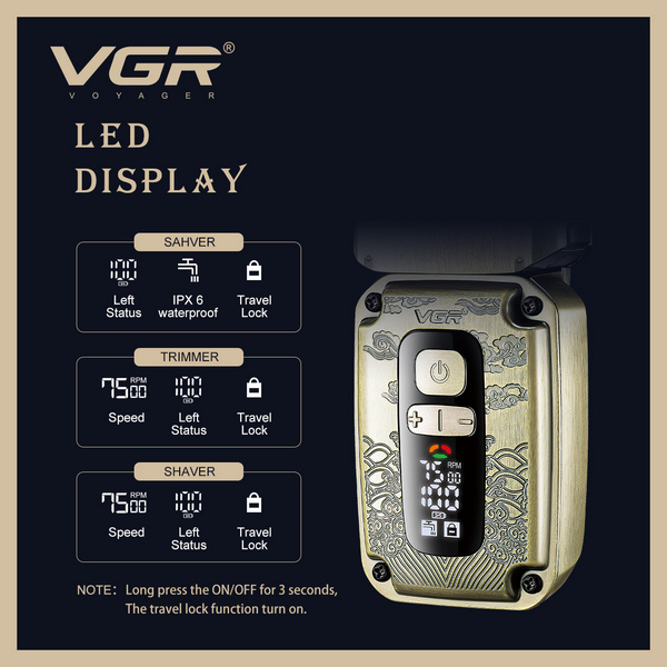 Комплект VGR 3 в 1 V-642 акумуляторна машинка для стрижки (clipper), тример і електробритва (шейвер)