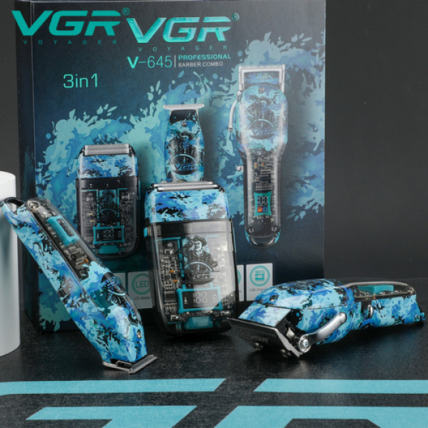 Комплект VGR 3 в 1 V-645 акумуляторна машинка для стрижки (clipper), тример і електробритва (шейвер)