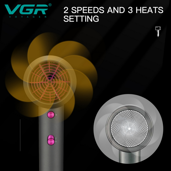 Фен профессиональный VGR V-400, 3 уровня обдува, 3 уровня температуры, насадка-концентратор