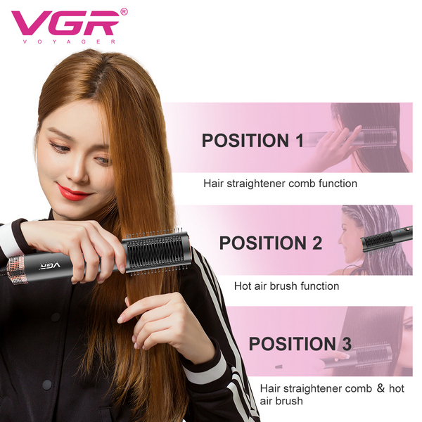 Фен-щетка стайлер VGR 3 в 1 V-490, 3 режима, сменная насадка, керамическое покрытие