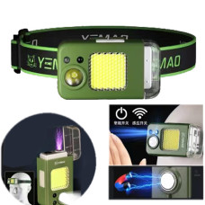 Ліхтар налобний MULTIFUNCTIONAL YM-T618-LED+COB, Motion Sensor, Li-Ion акумулятора, запальничка, ЗП Type-C, Box