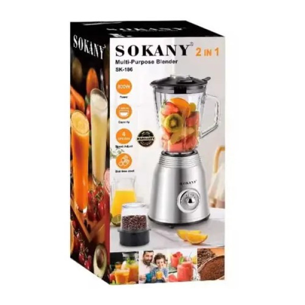 Багатофункціональний блендер з кавомолкою SOKANY SK-186, 1.5л, 800вт