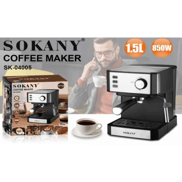 Кофемашина электрическая рожковая полуавтомат SOKANY SK-04005,1.5л, 850вт
