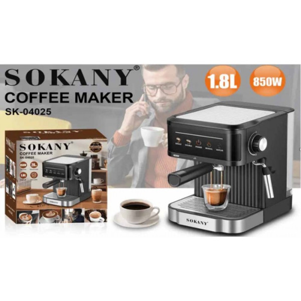 Електрична кавомашина ріжкова SOKANY SK-04025, 1.8 л, 20 бар, 850Вт
