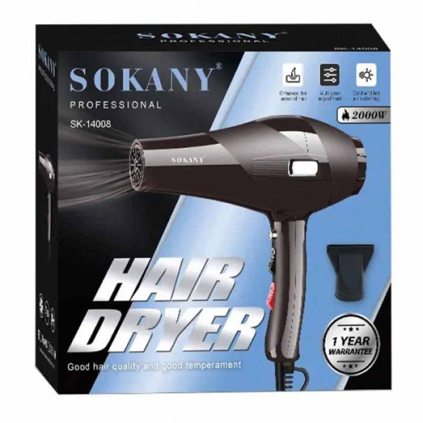 Фен для укладки волос SOKANY SK-14008, 2 скорости, с концентратором, 2000вт