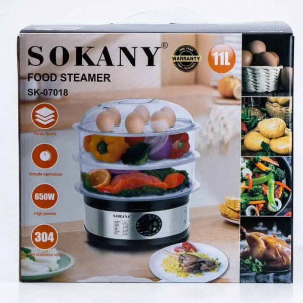 Электрическая пароварка 3-уровневая для приготовления пищи на пару SOKANY SK-07018, 11л, 650вт
