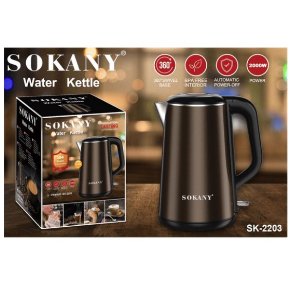 Электрический чайник из нержавеющей стали объемом 2.2л SOKANY SK-2203 2000 Вт