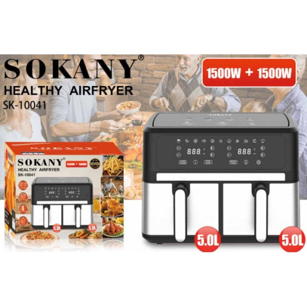 Мультипіч двокамерна Sokany SK-10041 1500+1500Вт 5+5л Аерофритниця Аерогриль Запікання