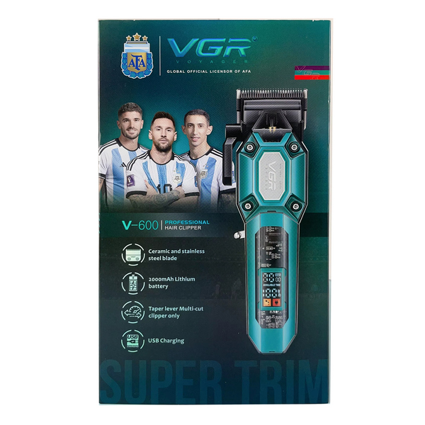 Аккумуляторная машинка для стрижки (clipper) VGR V-600 BLACK, 6 насадок, регулятор высоты, LED display, 7000 RPM