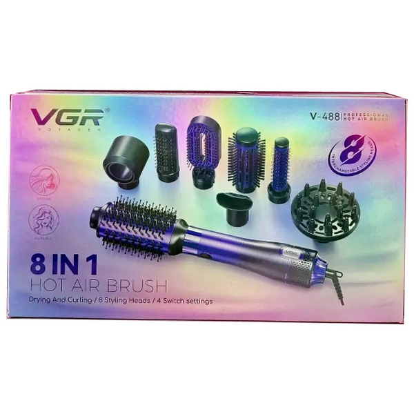 Фен-щетка стайлер VGR 8 в 1 V-488 PURPLE, 8 насадок, 4 режима