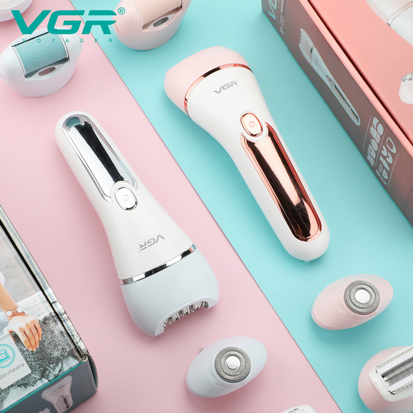 Эпилятор VGR 6 в 1 V-733 BLUE-PINK, 12 насадок, IPX7, LED display