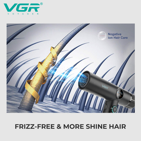 Фен профессиональный VGR V-401, 40 уровней обдува 7000 - 11000 RPM, 40 уровней температуры 60°C - 100°C , 3 насадки