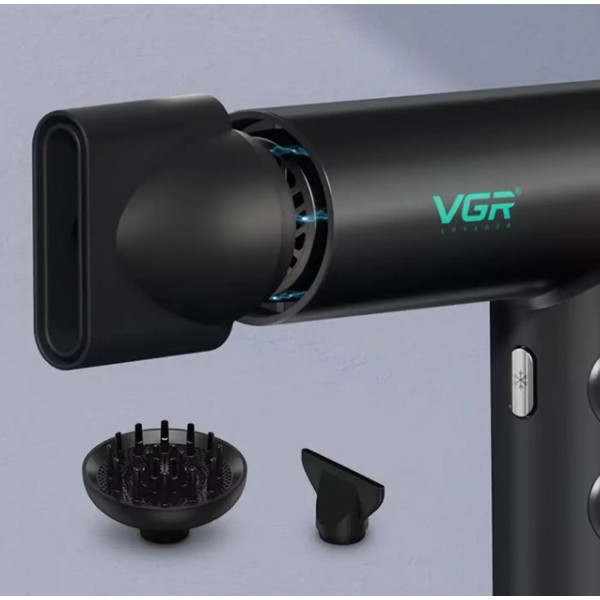 Фен профессиональный VGR V-401, 40 уровней обдува 7000 - 11000 RPM, 40 уровней температуры 60°C - 100°C , 3 насадки