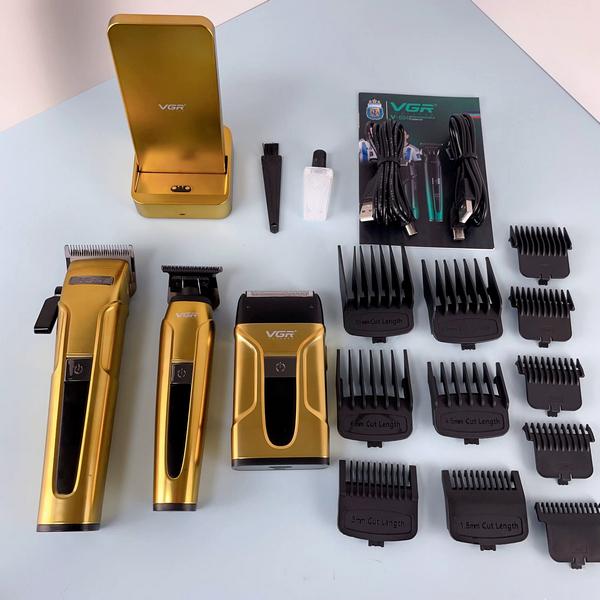 Набор для стрижки VGR 3 в 1 V-694 GOLD аккумуляторная машинка для стрижки (clipper), триммер и электробритва (шейвер)