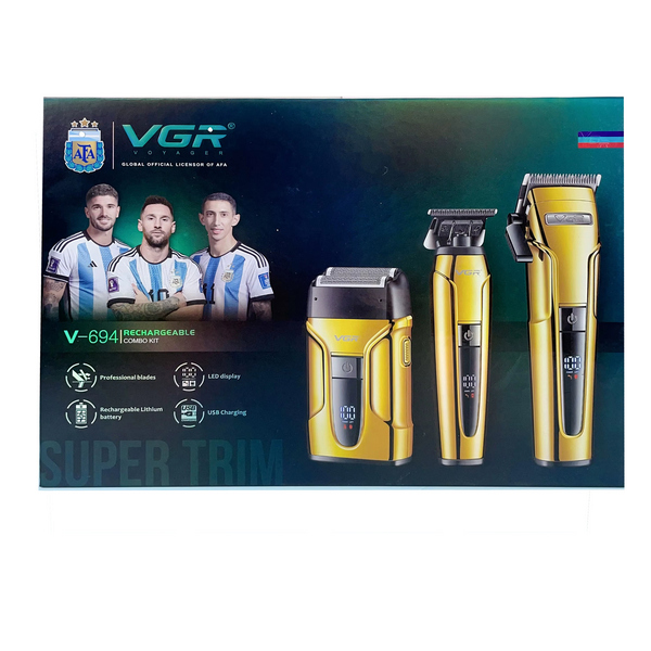 Набор для стрижки VGR 3 в 1 V-694 GOLD аккумуляторная машинка для стрижки (clipper), триммер и электробритва (шейвер)
