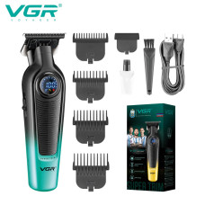 Триммер VGR V-996 GREEN, 4 насадки, LED display
