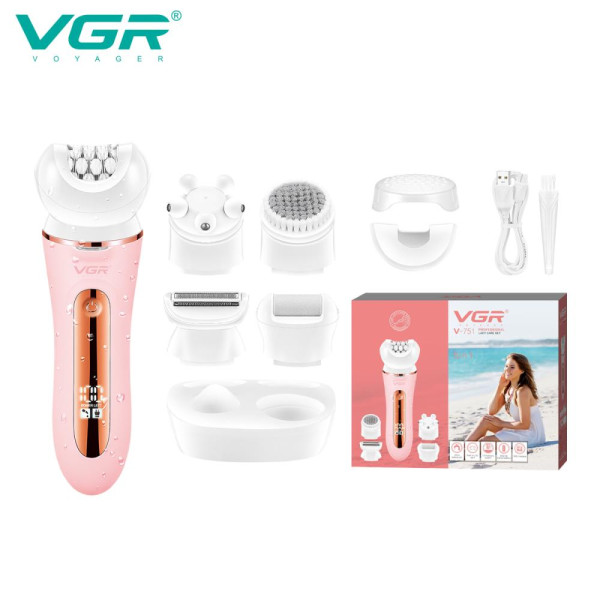 Эпилятор VGR 5 в 1 V-751 GREEN - PINK, 5 насадок, IPX6