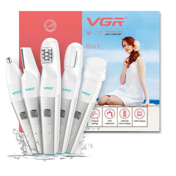 Эпилятор VGR 5 в 1 V-752 GREEN - RED, 5 насадок, IPX5