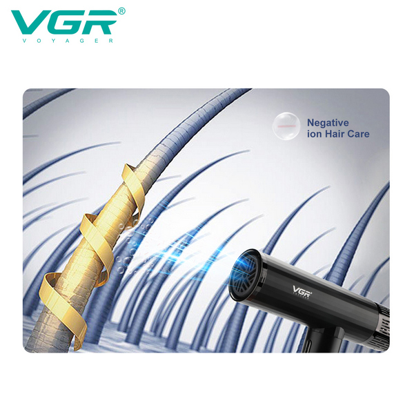 Фен професійний VGR V-427, 4 рівні обдування, 3 рівні температури, 11000 RPM, 3 насадки