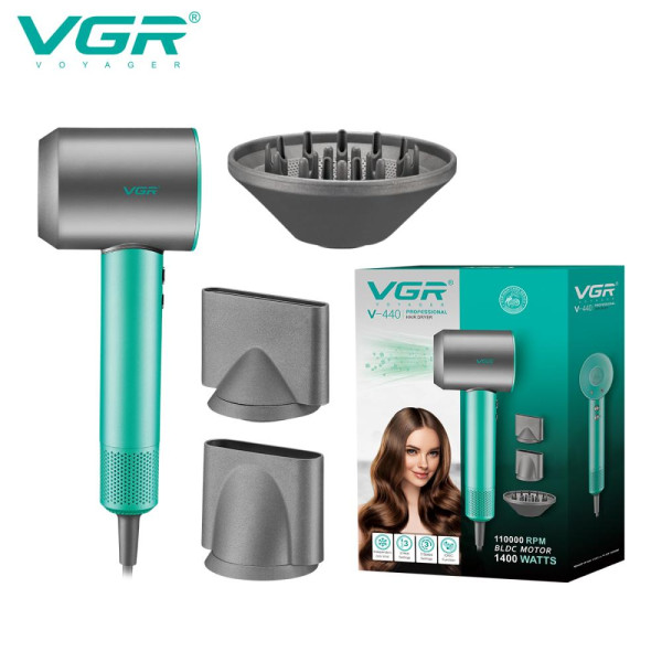 Фен профессиональный VGR V-440, 3 уровня обдува, 3 уровня температуры, 11000 RPM 3 насадки