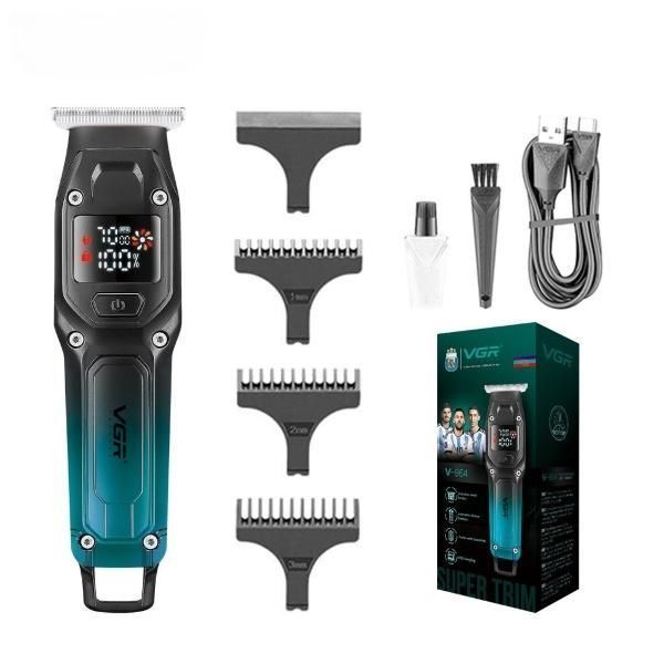 Профессиональный триммер VGR V-964 GREEN, 7000 RPM, 4 насадки, LED display