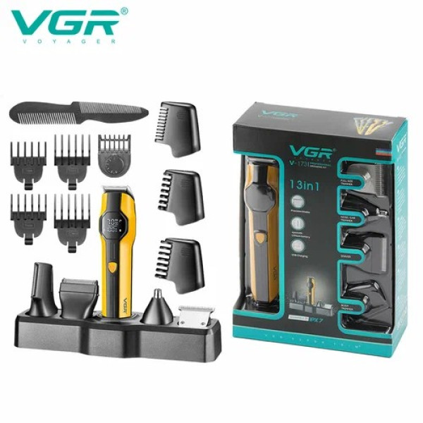 Комплект акумуляторна машинка для стрижки 13 в 1  VGR V-173 YELLOW