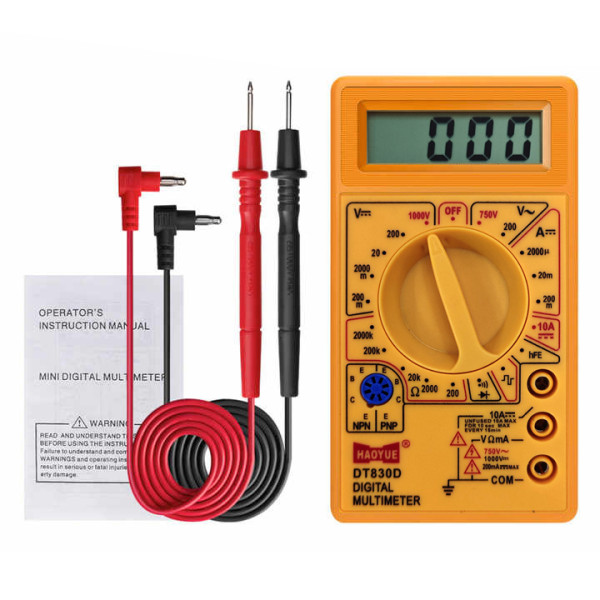 Мультиметр HAOYUE DT830D yellow, 1.5V*2 AAA, щупы