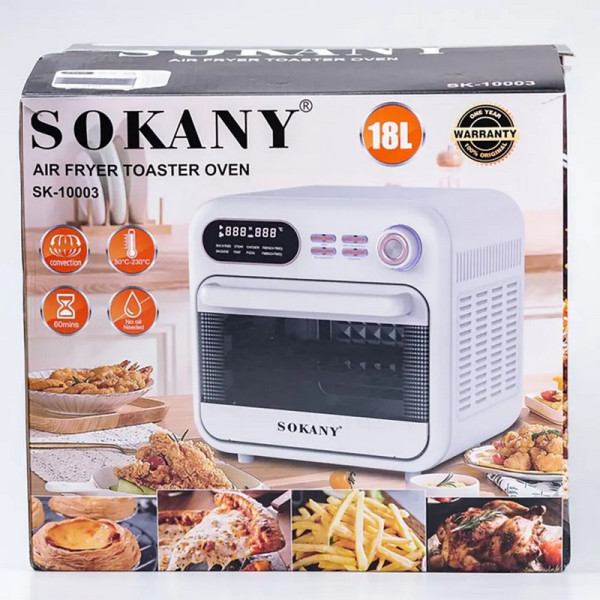 Духовка электрическая Sokany SK-10003 1800Вт, 18л, 80–200 °C Аэрофритюрница / Фритюрница без масла