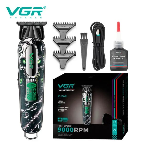 Триммер V-260 GREEN, 3 насадки, 2000mAh, 9000 RPM, LED display