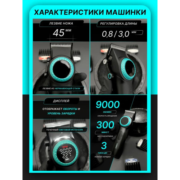 Профессиональный комплект VGR STEPLERSS PRO 4 IN 1 BLACK, машинка для стрижки (Clipper), триммер, электробритва, фен