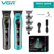 Триммер VGR V-299 BLACK - BLUE, 4 насадки, 9000RPM, 2000 mAh, 5 уровней скорости, LED display