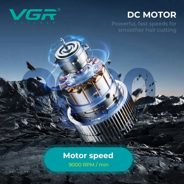 Триммер VGR V-299 BLACK - BLUE, 4 насадки, 9000RPM, 2000 mAh, 5 уровней скорости, LED display
