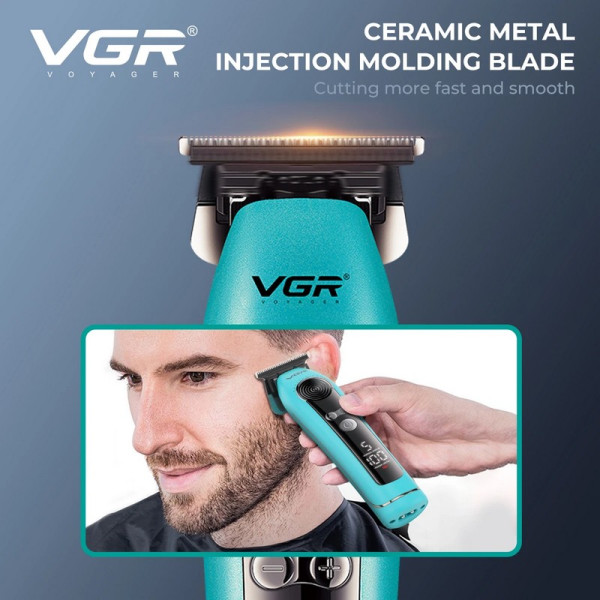 Триммер VGR V-299 BLACK - BLUE, 4 насадки, 9000RPM, 2000 mAh, 5 уровней скорости, LED display