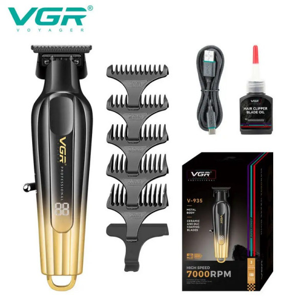 Триммер VGR V-935 GOLD - BLUE, 5 насадок, 7000 RPM, LED display