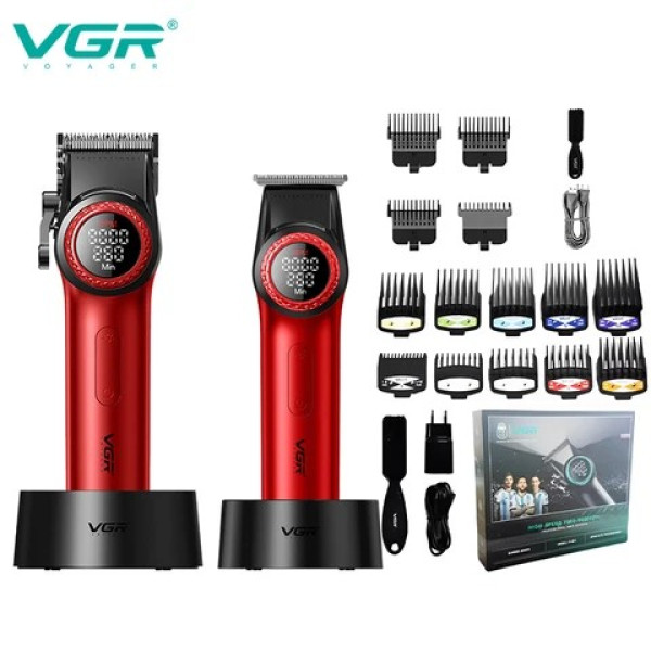 Комплект VGR 2 в 1 V-001&V-977 RED, аккумуляторная машинка для стрижки (clipper) і триммер