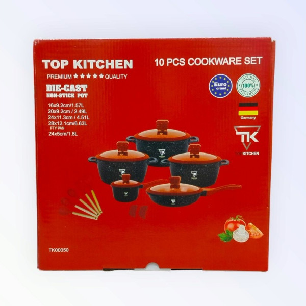 Набір каструль Top Kitchen ТК00050L чорний з червоними кришками, 10 предметів