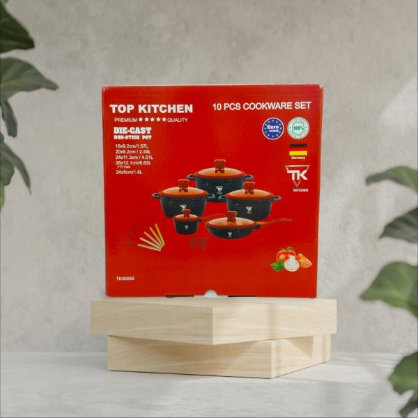 Набір каструль Top Kitchen ТК00050L чорний з червоними кришками, 10 предметів