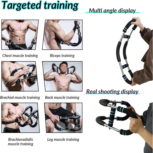 Портативный тренажер для плеч/груди/трицепсов Twister Arm Trainer, 40-100lb регулируемая силовая твистер-штанга, обновленный 6в1 домашний тренажерный зал с антискользящим покрытием