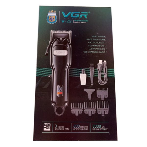 Аккумуляторная машинка для стрижки (clipper) VGR V-251, 4 насадки, 2000 mAh, LED display