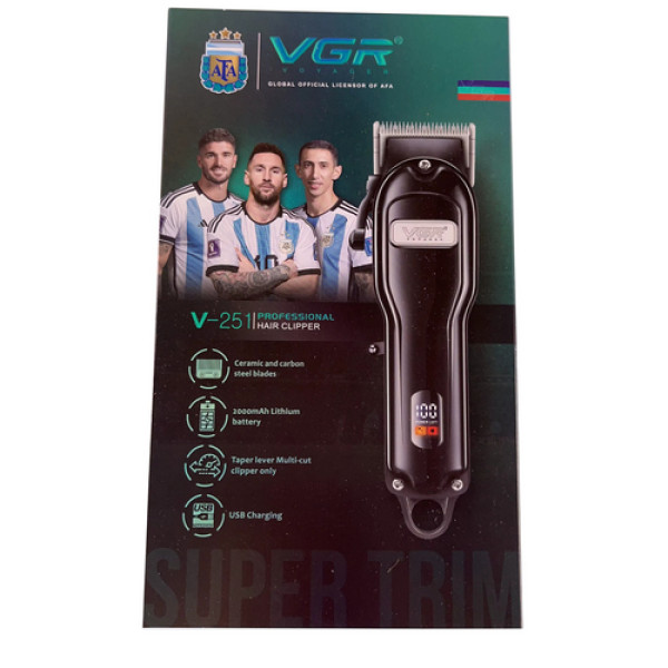 Аккумуляторная машинка для стрижки (clipper) VGR V-251, 4 насадки, 2000 mAh, LED display