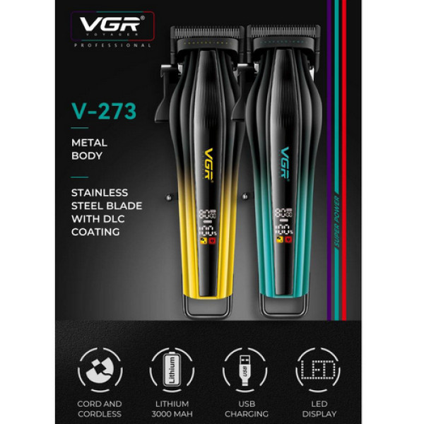 Аккумуляторная машинка для стрижки (clipper) VGRV-273 GREEN, 6 насадок, 8000 RPM, 3000 mAh, LED display