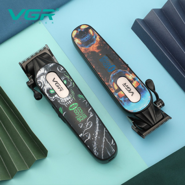 Аккумуляторная машинка для стрижки (clipper) VGR V-279 GREEN, 6 насадок, 9000 RPM, 2500 mAh, LED display