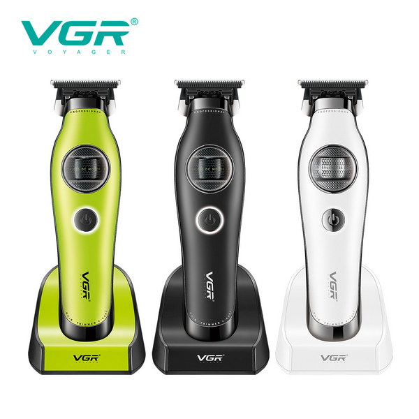Триммер VGR V-880T BLACK, EXTERNAL ROTOR MOTOR, MIM BLADE, 4 насадки, док-станция