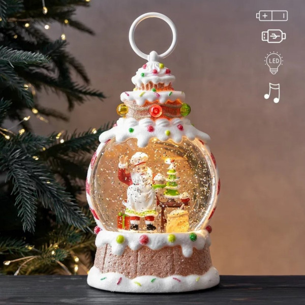Новогодний ночник "Кекс" с подсветкой и эффектом сверкающего снега XMAS WDL-25015A
