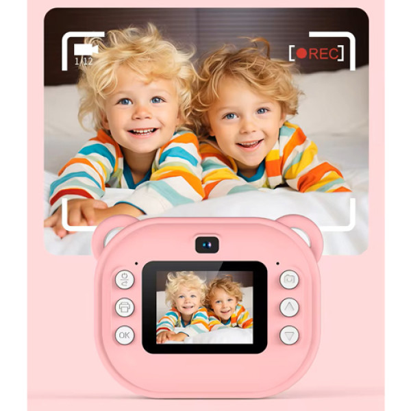 Детский фотоаппарат мгновенной печати Y600, PINK с поддержкой microSD card, 3Y+