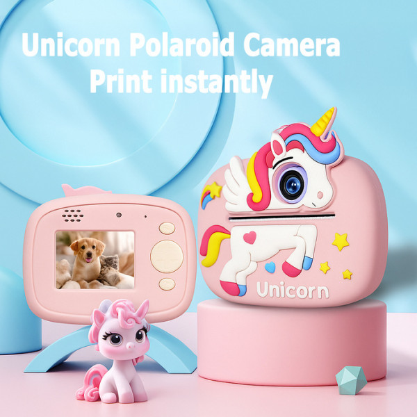 Детский фотоаппарат мгновенной печати D1-A, PINK UNICORN